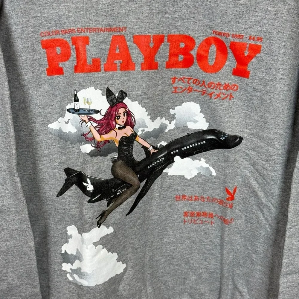 PLAYBOY x Color Bars Heather Gray Crewneck Sweatshirt Size Medium